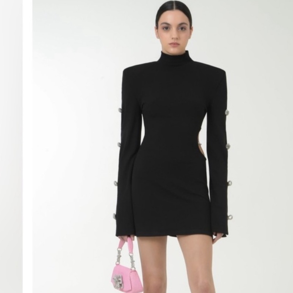 Mach & Mach Crystal-Embellished Cutout Ribbed-Knit Mini Dress